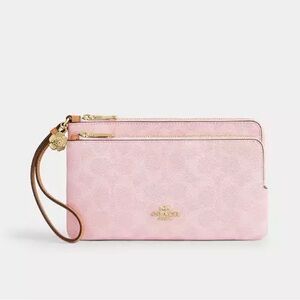 Coach Pink Signature Double Zip Wristlet